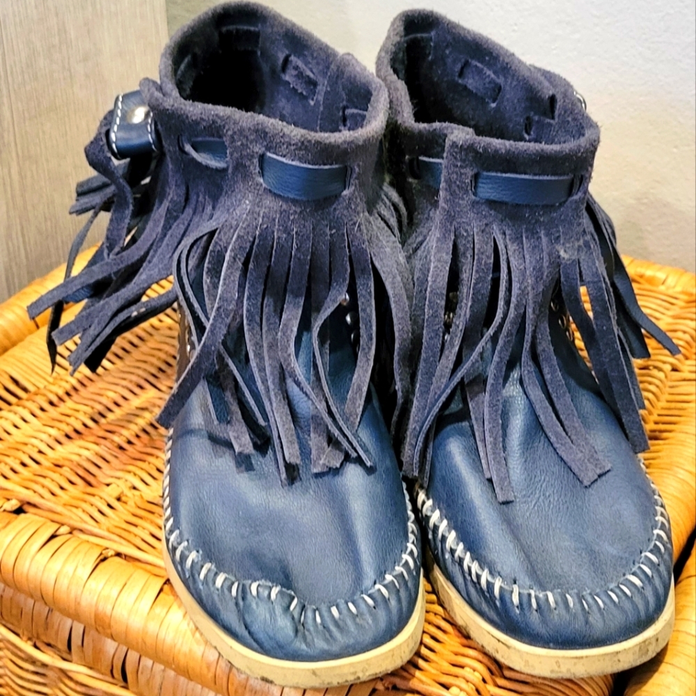 Genuine leather fringe ankle boots